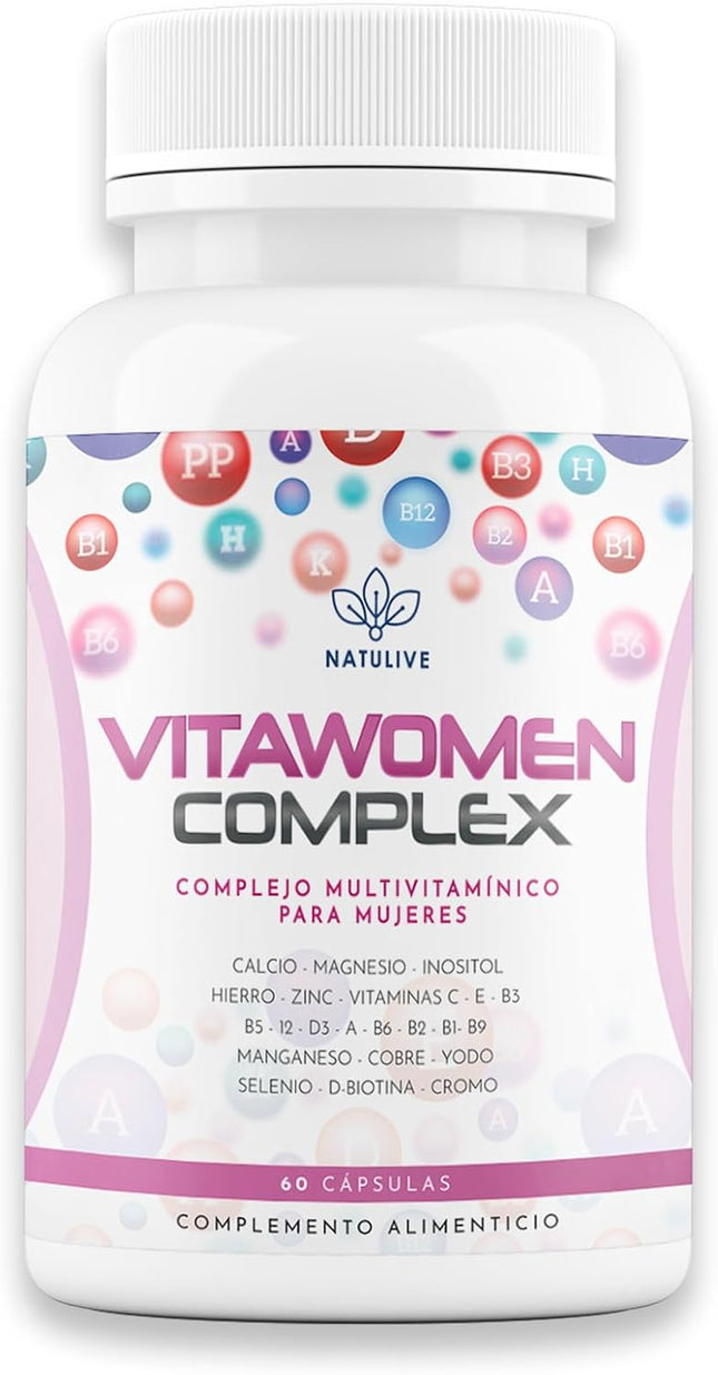Complejo Multivitamínico Para Mujer | 24 Vitaminas | Vitamina C, Vitamina E, Magnesio, D3,B12 | Protege, Refuerza Y Fortalece Las Defensas| Aporta Energía Y Vitalidad | 60 Cápsulas