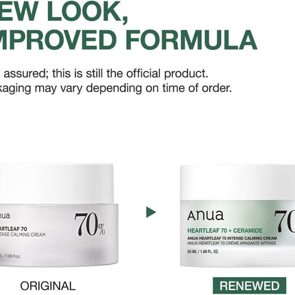 ANUA Crema Calmante Intensa Heartleaf 70 Con Ceramida, Pantenol Y Extracto De Hoja De Corazón, Cuidado De La Piel Coreano (50 Ml/1,69 Fl. Oz)