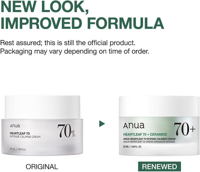ANUA Crema Calmante Intensa Heartleaf 70 Con Ceramida, Pantenol Y Extracto De Hoja De Corazón, Cuidado De La Piel Coreano (50 Ml/1,69 Fl. Oz)