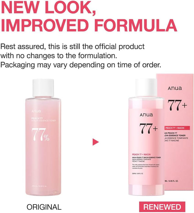 Anua Peach 77 Niacin Essence Toner, Tónico Facial Iluminador Para Glass Skin, Con Niacinamida, Pantenol Y Ceramidas, Skincare Coreano, 250 Ml