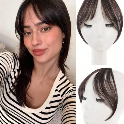 Synthesis Wig Middle-Part Bangs Hair Extensions Clip in Forehead Natural Seamless French Oblique Bangs Eight-Character Bangs