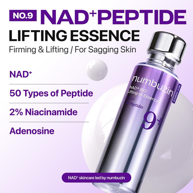 Numbuzin No.9 Essence | NAD+ BIO Essence | Firming, Wrinkles, Fine Lines, Elasticity | Peptides, NAD+ | Serum for Aging, Dull Skin | 1.69 Fl. Oz.