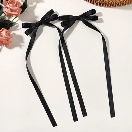 2Pcs New Cute Ribbon Bow Headband Long Tassel Hair Clip Women'S Hair Accessories Girls Party Headwear Side Clips Wholesale