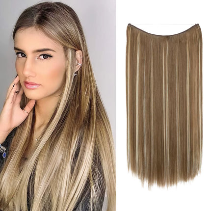 Synthetic No Clip Hair Extension Ombre Natural Fake False Long Straight Hairpiece Blonde Hair for Women
