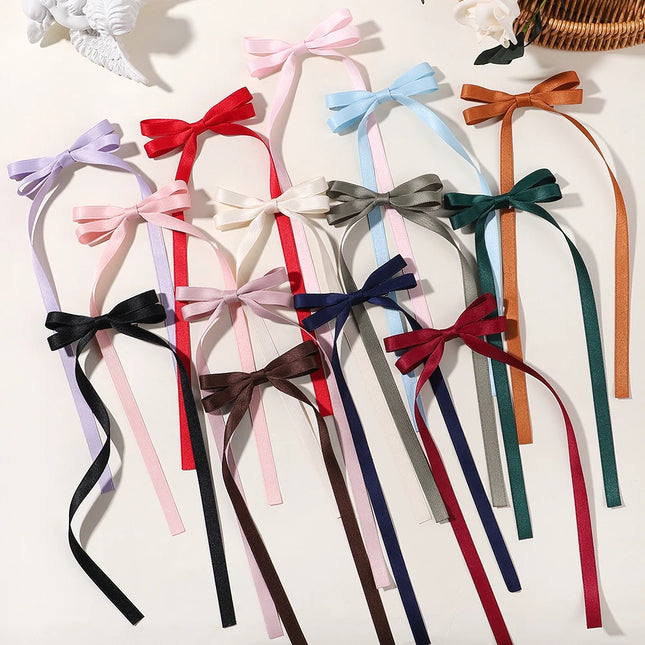 2Pcs New Cute Ribbon Bow Headband Long Tassel Hair Clip Women'S Hair Accessories Girls Party Headwear Side Clips Wholesale