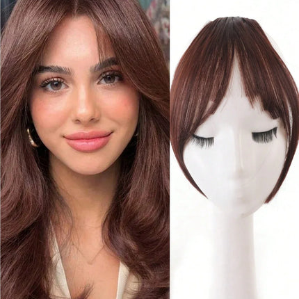 Synthesis Wig Middle-Part Bangs Hair Extensions Clip in Forehead Natural Seamless French Oblique Bangs Eight-Character Bangs