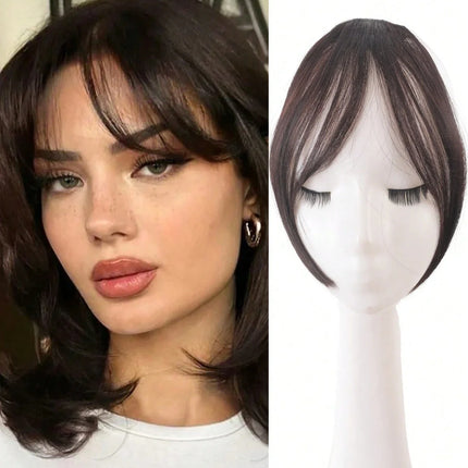 Synthesis Wig Middle-Part Bangs Hair Extensions Clip in Forehead Natural Seamless French Oblique Bangs Eight-Character Bangs