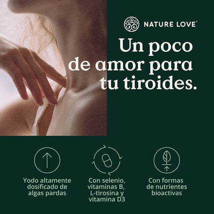 Complejo De Yodo NATURE LOVE® - 180 Cápsulas - Con Yodo, Selenio, L-Tirosina, Vitaminas B Y D - Yodo Natural De Algas Pardas (Kelp) - Para 6 Meses - Alta Dosificación, Vegano Y Probado En Laboratorio