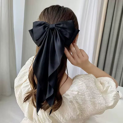 Elegant Solid Large Bow Ribbon Hair Clip for Women Girl Sweet Headbands Soft Satin Hairpin Hairgrip Fashion Hair Accessories