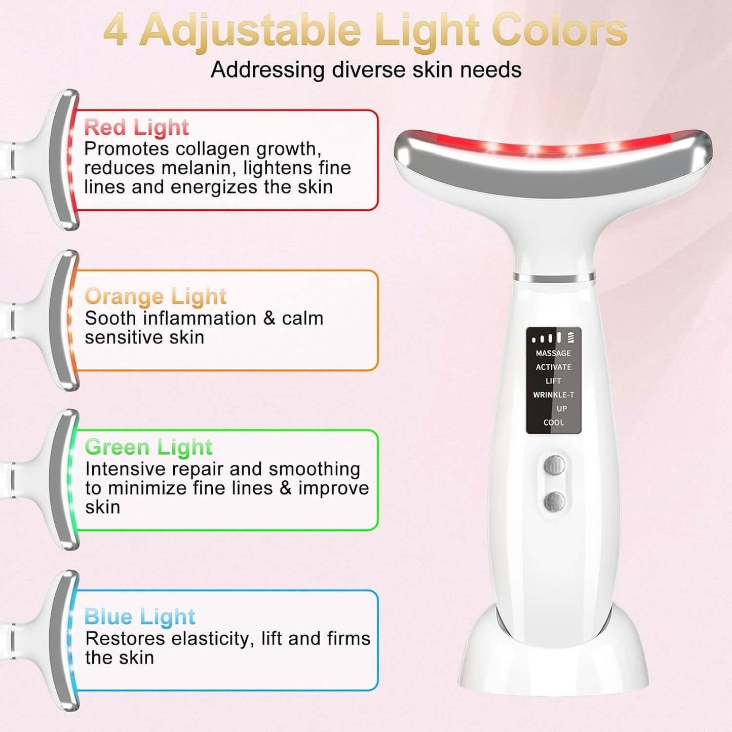Masajeador Facial LED Antiarrugas — Vibración, Calor y Frío