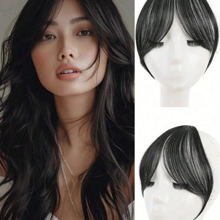 Synthesis Wig Middle-Part Bangs Hair Extensions Clip in Forehead Natural Seamless French Oblique Bangs Eight-Character Bangs