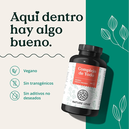 Complejo De Yodo NATURE LOVE® - 180 Cápsulas - Con Yodo, Selenio, L-Tirosina, Vitaminas B Y D - Yodo Natural De Algas Pardas (Kelp) - Para 6 Meses - Alta Dosificación, Vegano Y Probado En Laboratorio