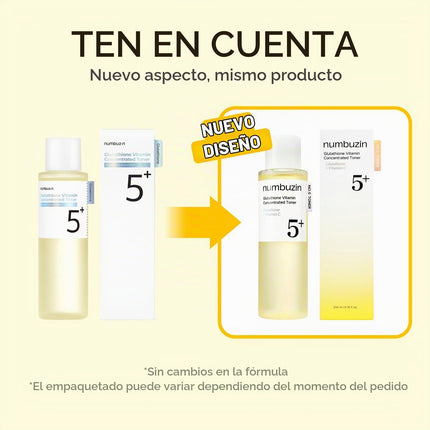 Numbuzin N.°5 Tónico | Tónico Vitamin Boosting Essential | Antimanchas, Piel Luminosa, Radiante, Hiperpigmentación | Vitamina C, Glutatión, Antioxidantes, Niacinamida | 200 Ml
