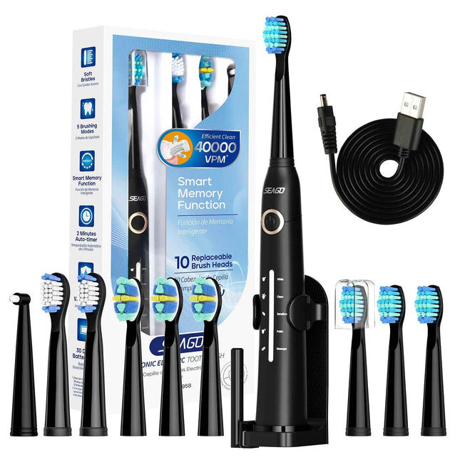 SEAGO SG 958 Electric Toothbrush con 10 Cabezales