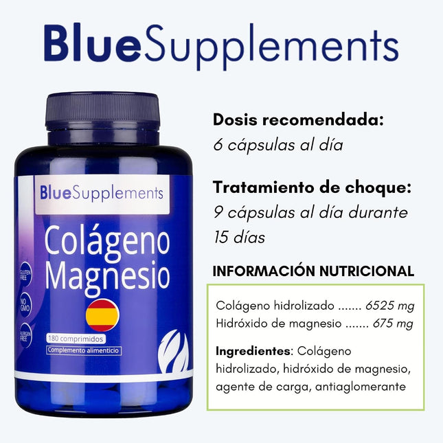 Colágeno Hidrolizado Con Magnesio - 180 Pastillas, 30 Días De Tratamiento - Suplemento Para Mejorar El Estado De Articulaciones Y Huesos, Mejora El Estado De Piel, Uñas Y Pelo