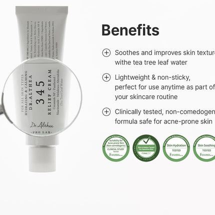 Dr Althea 345 Relief Cream aplicación en dorso de mano capa fina hidratante