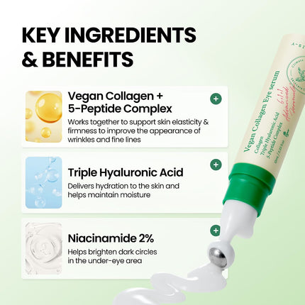 Suero Vegano De Colágeno Para Ojos K Beauty Triple Ácido Hialurónico Y Suero De Colágeno Peptídico Que Mejora La Elasticidad De La Piel 0.33 Fl. Oz.
