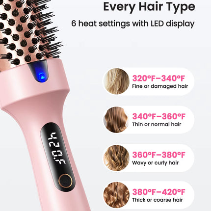 Dual Voltage Ionic Thermal Brush for Curling and Straightening 6 Temperature Settings & LED Digital Display Hot Air Styler