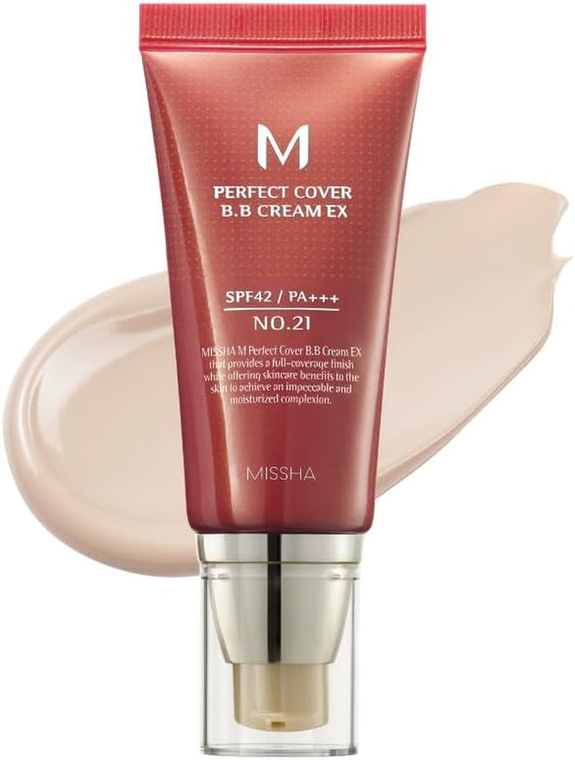 M Perfect Cover BB Cream No.21 Beige Claro - Tono Claro Con Subtono Frío SPF 42 PA+++ 50 Ml - Crema Hidratante Con Color Para El Rostro Con Protección Solar. Regalo Ideal Para San Valentín.