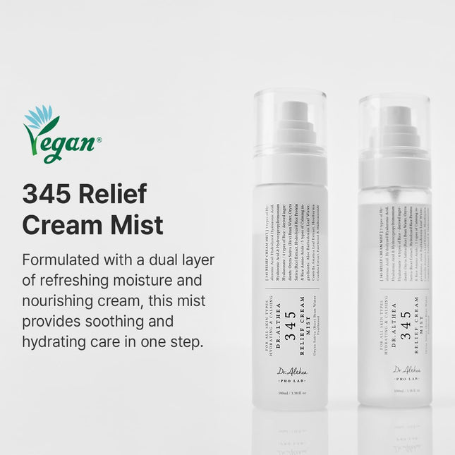 Dr.Althea 345 Relief Cream Mist, Bruma Facial Hidratante Con Extracto De Arroz, Cuidado Calmante Para Piel Sensible, Skincare Coreano Vegano, 60 Ml
