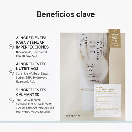 Dr.Althea 345 Relief Cream Mask | Mascarilla Facial Calmante Con Niacinamida Y Agua De Hoja De Té | Hidratación Y Cuidado De La Barrera Cutánea | Cosmética Coreana Vegana (Pack De 4)