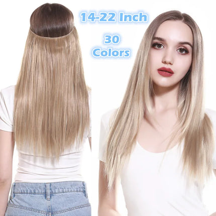 Synthetic No Clip Hair Extension Ombre Natural Fake False Long Straight Hairpiece Blonde Hair for Women