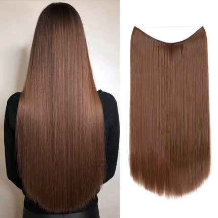 Synthetic No Clip Hair Extension Ombre Natural Fake False Long Straight Hairpiece Blonde Hair for Women