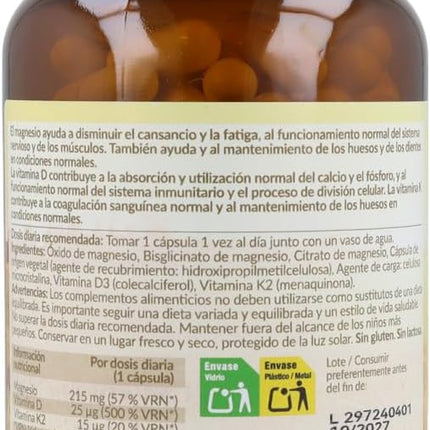 Magnesio D3+K2 | 120 Cápsulas | Naturitas Essentials | Citrato Bisglicinato