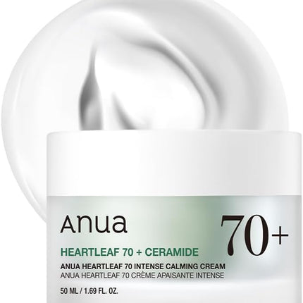 ANUA Crema Calmante Intensa Heartleaf 70 Con Ceramida, Pantenol Y Extracto De Hoja De Corazón, Cuidado De La Piel Coreano (50 Ml/1,69 Fl. Oz)