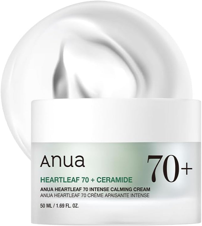 ANUA Crema Calmante Intensa Heartleaf 70 Con Ceramida, Pantenol Y Extracto De Hoja De Corazón, Cuidado De La Piel Coreano (50 Ml/1,69 Fl. Oz)