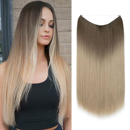 Synthetic No Clip Hair Extension Ombre Natural Fake False Long Straight Hairpiece Blonde Hair for Women