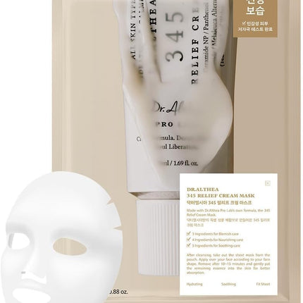 Dr.Althea 345 Relief Cream Mask | Mascarilla Facial Calmante Con Niacinamida Y Agua De Hoja De Té | Hidratación Y Cuidado De La Barrera Cutánea | Cosmética Coreana Vegana (Pack De 4)