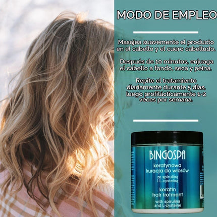 Tratamiento De Queratina Para Cabello Quebradizo, Cabello Dañado Y Puntas Abiertas Con Espirulina Y L-Cisteina - 250 G