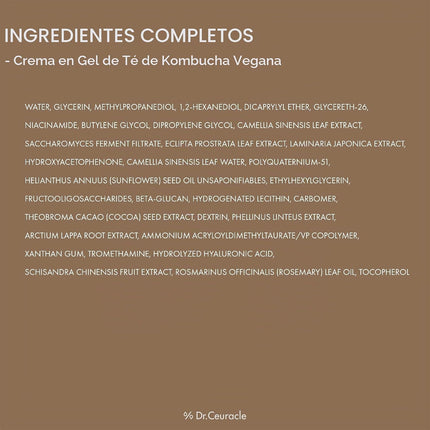 Vegan Kombucha Tea Gel Cream información de uso y modo de empleo
