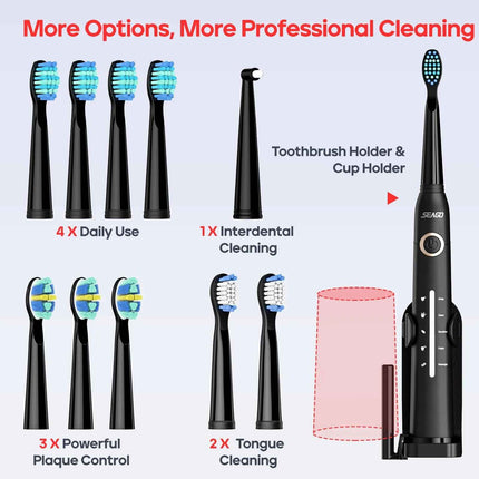 SEAGO SG 958 Electric Toothbrush con 10 Cabezales