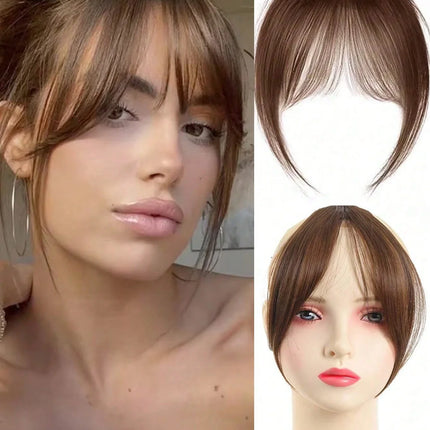 Synthesis Wig Middle-Part Bangs Hair Extensions Clip in Forehead Natural Seamless French Oblique Bangs Eight-Character Bangs