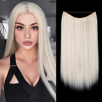 Synthetic No Clip Hair Extension Ombre Natural Fake False Long Straight Hairpiece Blonde Hair for Women