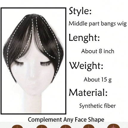 Synthesis Wig Middle-Part Bangs Hair Extensions Clip in Forehead Natural Seamless French Oblique Bangs Eight-Character Bangs