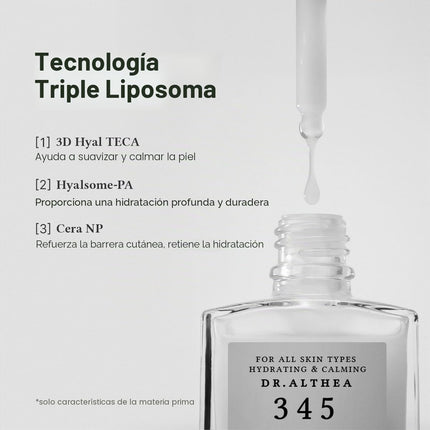 Dr.Althea 345 Sérum Calmante | Sérum Facial Hidratante Diario Para Piel Seca E Irritada | Ayuda a Calmar El Enrojecimiento Y El Cuidado Postacné | No Comedogénico | Cosmética Vegana Coreana, 30 Ml